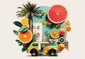 Summer vacation road trip trendy art paper collage design. Generative ai