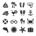 Summer vacation, sea beach relax vector icons Royalty Free Stock Photo