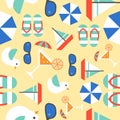 Summer vacation seamless pattern theme, sail boat, sunglasses, s