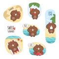 Summer vacation sticker set with cute bear character Royalty Free Stock Photo