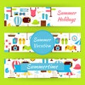 Summer Vacation and Summer Time Vector Template Banners Set in M Royalty Free Stock Photo