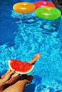 Summer Vacation. Summertime Fun. Watermelon By Swimming Pool. Fruit Royalty Free Stock Photo