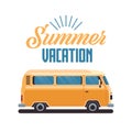 Summer Vacation Surf Bus Retro Surfing Vintage Greeting Card Vertical With Lettering Template Poster Flat