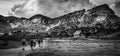 Summer Vacation in the Swiss Alps - a great place for outdoor sports in black and white