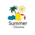 Summer vacation symbols illustration suitcase palm beach