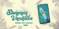 Summer vacation ticket background for online booking concept. Banner poster, greeting card design. Vector illustration. Royalty Free Stock Photo