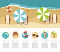 Summer Vacation and Tourism. Chaise lounge and umbrella on beach. Icon infographic Royalty Free Stock Photo