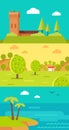 Summer Vacation Touristic Landscapes Vector Set