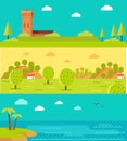 Summer Vacation Touristic Landscapes Vector Set