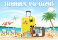 Summer vacation with travel bag on sea sand beach Royalty Free Stock Photo