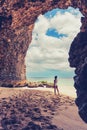 Summer vacation, Travel and LifeStyle concept: Young travel girl enjoy vacation on tropical beach Bali Royalty Free Stock Photo