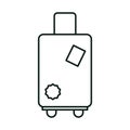 Summer vacation travel, modern suitcase with handle and wheels, linear icon style