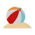 Summer vacation travel, rubber bech ball on sand flat icon style