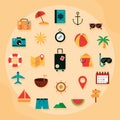 Summer vacation travel tourism set flat icons style Royalty Free Stock Photo