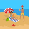 Summer Vacation on Tropical Beach Illustration