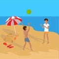 Summer Vacation on Tropical Beach Illustration