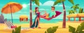 Couple resting on tropical resort cartoon vector