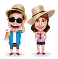 Summer Vacation Vector Characters of Couples Drinking Juices