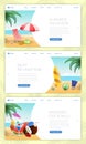 Summer vacation landing pages set. Calm seaside rest, active water sports, outdoor activities. Amazing summertime