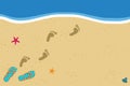 Summer border with copy space flip flops and foot prints on sandy beach background Royalty Free Stock Photo