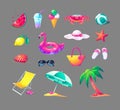 Summer vacation vector set of colorful beach elements in cartoon style Royalty Free Stock Photo
