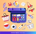 Summer vacation vector set with travel suitcase Royalty Free Stock Photo