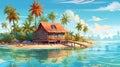 view in vacation in the beautiful tropical beach. with the wooden cottage above the sands. AI Generated