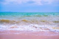 Summer vacation view of the blue sky with beautiful sea. wave ocean on sandy beach. for travel in the holidays. nature background
