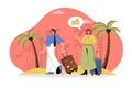 Summer vacation web character concept. Women with suitcases went on trip, summer trip to seaside tropical resort together isolated