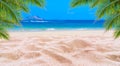 Summer vacation white sand beach with space for text coconut leaves rear frame sea view energetic floor Royalty Free Stock Photo