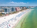 Summer vacations in Florida. Panorama of Ocean beach and Resorts in US. Blue-turquoise color of water. American Coast or shore. Is