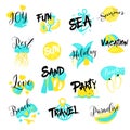 Summer Vacations Hand Drawn Logo Set. Sea Holidays Royalty Free Stock Photo