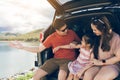 Summer vacations.Happy family enjoying trip with their favorite car. Holiday and travel family concept Royalty Free Stock Photo
