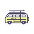 Summer van vehicle with surf boards icon. Vector thin outline icon for beach, Royalty Free Stock Photo