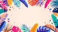 Summer vector background. Abstract border illustration with jungle exotic leaves, color bright gradient design and copy space at