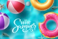 Summer vector background design. Hello summer text with beach elements floating Royalty Free Stock Photo