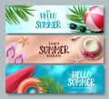 Summer vector banner set design. Hello summer collection with beach elements Royalty Free Stock Photo