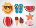 Summer vector elements set with paper cut flat folding style of sun