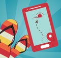 Summer vector illustration with mobile gps Royalty Free Stock Photo
