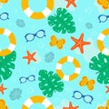 summer vector seamless pattern with cartoon lifebuoy