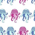 Summer vector seamless pattern with octopus