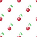 Summer vector seamless pattern with red cherries on the white background. Royalty Free Stock Photo