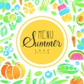 Summer Vegan Design with Raw Fruit and Vegetable Card Vector Template