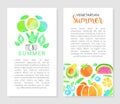 Summer Vegan Design with Raw Fruit and Vegetable Card Vector Template