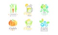 Summer Vegan Eating and Vegetarian Menu Logo Design Vector Set