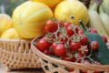 Summer Vegetable Harvest - Ginkaku Korean Melons with Jalapeno Peppers and Tomatoes Royalty Free Stock Photo