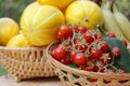 Summer Vegetable Harvest - Ginkaku Korean Melons with Jalapeno Peppers and Tomatoes Royalty Free Stock Photo