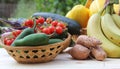 Summer Vegetable Harvest - Ginkaku Korean Melons with Pineapple, Bananas, Jalapeno Peppers and Tomatoe Royalty Free Stock Photo