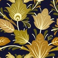 Summer vegetable seamless pattern. Nice. Beautiful ornament with interlacing branches and flowers on dark background