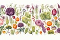 Summer vegetables and floral on white background . Generative AI